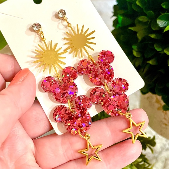 Acrylic Mickey Sparkle Starburst Earrings - Picture 1 of 3